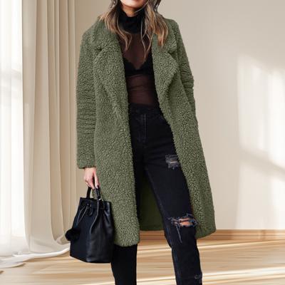 Chaqueta de invierno para mujer, de polar de doble cara, con cuello vuelto, mangas largas y hasta la rodilla, que mantiene el calor