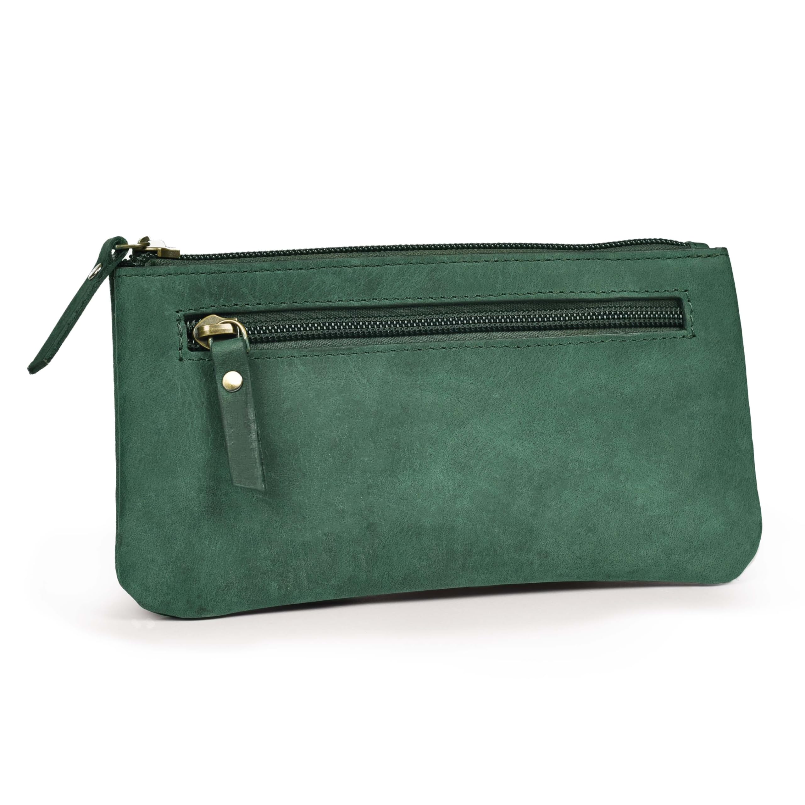 

LEATHER VILLAGE Leather Pencil Pouch Pen Case Turquoise Color 20X10cm Double Pocket Elegant and Practical Zipper Pouch Holder for Men and Women - - -