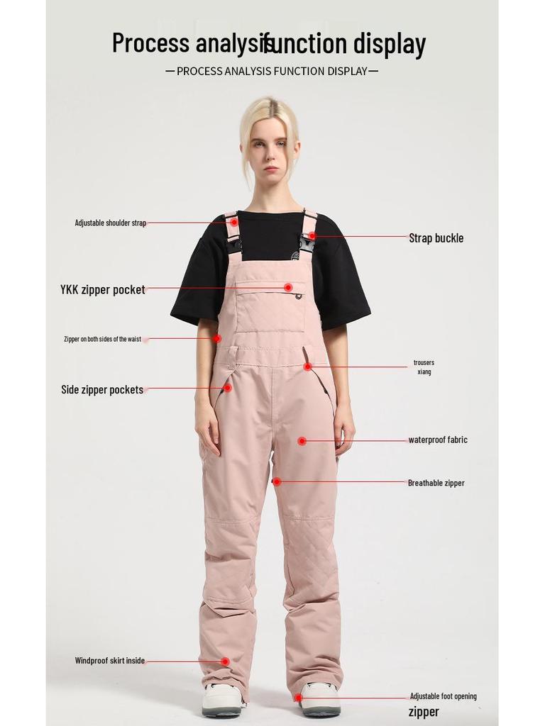 Women's Winter Waterproof Ski Overalls: Windproof, Wear-Resistant, One-Piece Snowboard Pants