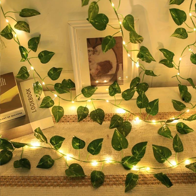 Solar Powered Rattan Leaf Light String Waterfall Light Fairy Flower Wreath Light Suitable for Courtyard Garden Balcony Parties