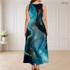 Women Plus Size Sleeveless Round Neck Triple Keyhole Cutout Floral Printed Black Long Dress