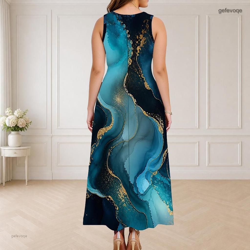 Women Plus Size Sleeveless Round Neck Triple Keyhole Cutout Floral Printed Black Long Dress
