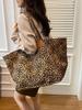 Bolso Tote con Estampado de Leopardo Bolso de Hombro de Lona Vintage Bolso de Moda de Gran Capacidad para Escuela Trabajo Compras