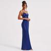 Elegant Women Satin Spaghetti Strap Maxi Dress V Neck Bodycon Sleeveless Backless Bandage Dress Formal Evening Party Gown for Women