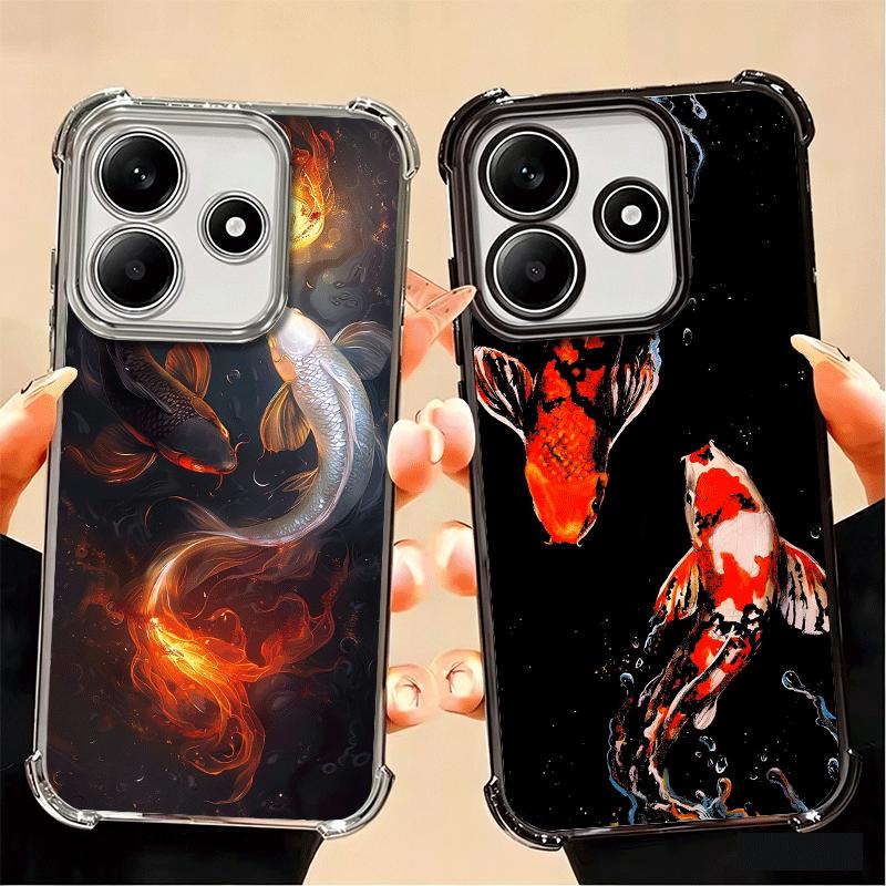 Goldener Karpfen Glücklicher Koi Beschichtung Handyhülle Für Xiaomi Poco X5 X6 X7 X8 Pro Max F8 Ultra F7 M8 M7 M5S Redmi 15C 15 14C 13C 13 X3 12