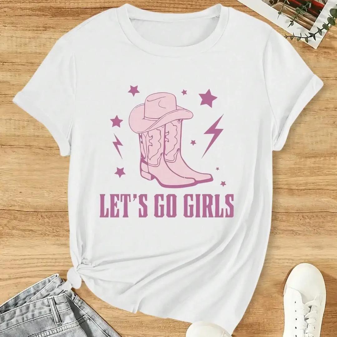 

Women T-Shirt Vintage Cowboy Let S Go Girls Printing Short Sleeve Teessummer Street Fashion Tops O-Neck Loose Female Clothes L