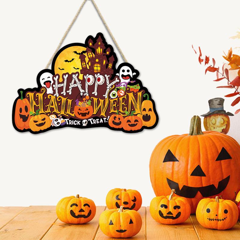 Wall Decoration Halloween Holiday Party Home Wall Decoration Sign Wall Hanging Welcome Door Hanging Pumpkin Black Cat