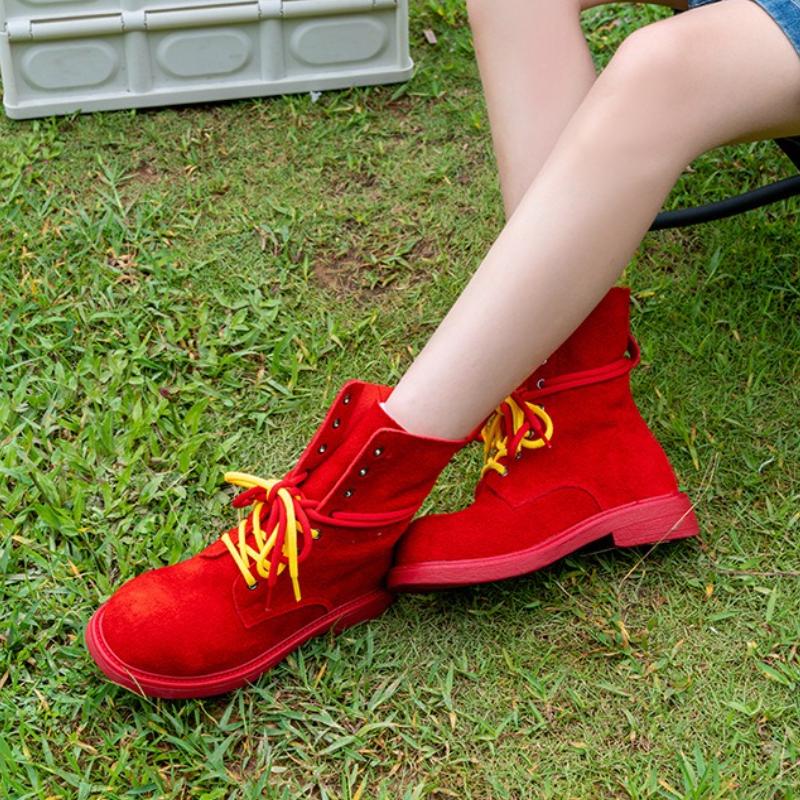 Fashion Round Toe Lace Up Design Ankle Boots Women High Quality Faux Suede Boots Cozy Non-slip Platform Boots Zapatos De Mujer