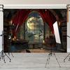 2D Vintage Night Room Backdrop for Eerie Halloween & Movie Nights