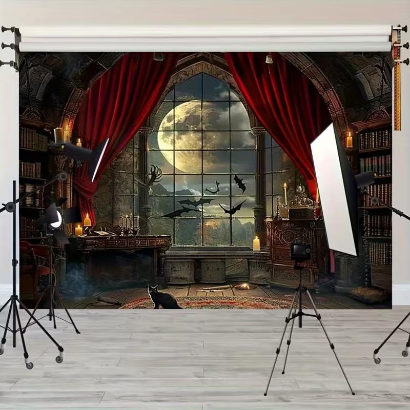 2D Vintage Night Room Backdrop for Eerie Halloween & Movie Nights