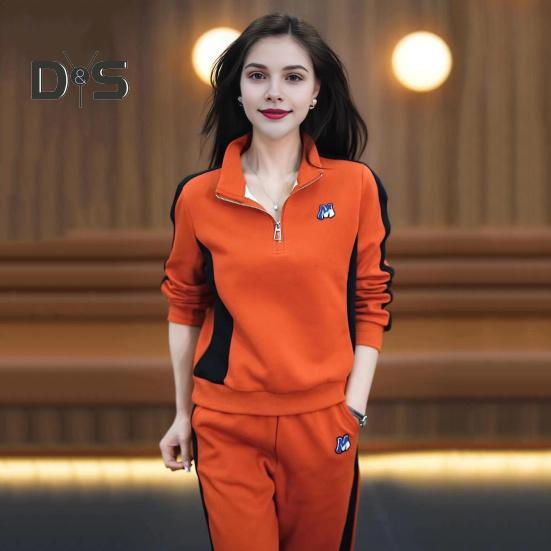 2 Teile/satz Damen Sportbekleidungsset Langarm Farblich Passend Reißverschluss Stehkragen Sweatshirt Elastische Taille Weite Beinhose Sportkleidung Lässig
