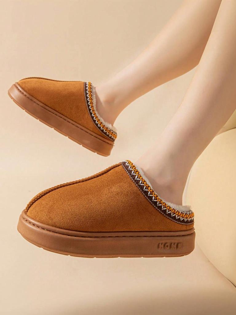 Fashion Winter Woman Slippers Plush Interior Anti Slip Sole Thick Bottom Embroider Fashion Warm Slippers Use Indoor Outdoor