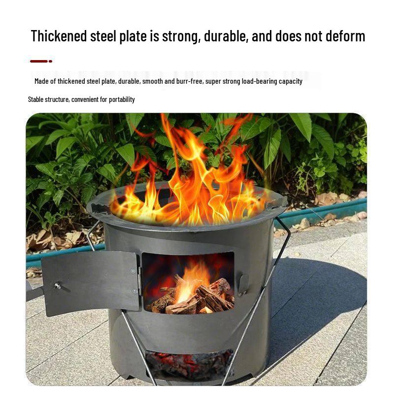 Compact Wood-Burning Cooker: Firewood & Charcoal-Compatible, Energy-Efficient Iron Pot Stove for Home Use