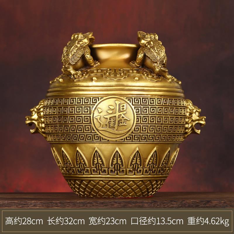 Brass Square Ornament Full Copper Three-Legged Golden Toad Treasure Bowl Jar Opening Gift Home Office Decoration