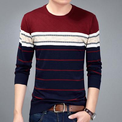 Moda Masculina Casual de Primavera y Otoño Jersey de Punto Rayado de Manga Larga