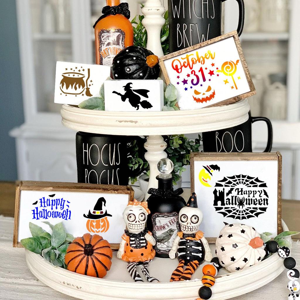 20 Pcs Halloween Stencils Set Reusable Plastic Drawing Spraying Templates for Greeting Cards for Halloween Crafts DIY Decoration