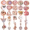 Luxury Rose Gold Plated Crystal Flower Animal Love Heart Charms Beads Fit Original Bracelet DIY Pendants for Jewelry Making