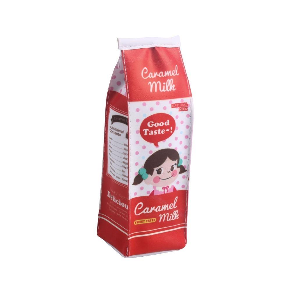 PU Leather Waterproof School Stationery Office Supply Cartoon Morning Milk Pen Bag Pencil Case Pencil Box Fruit Milk Carton