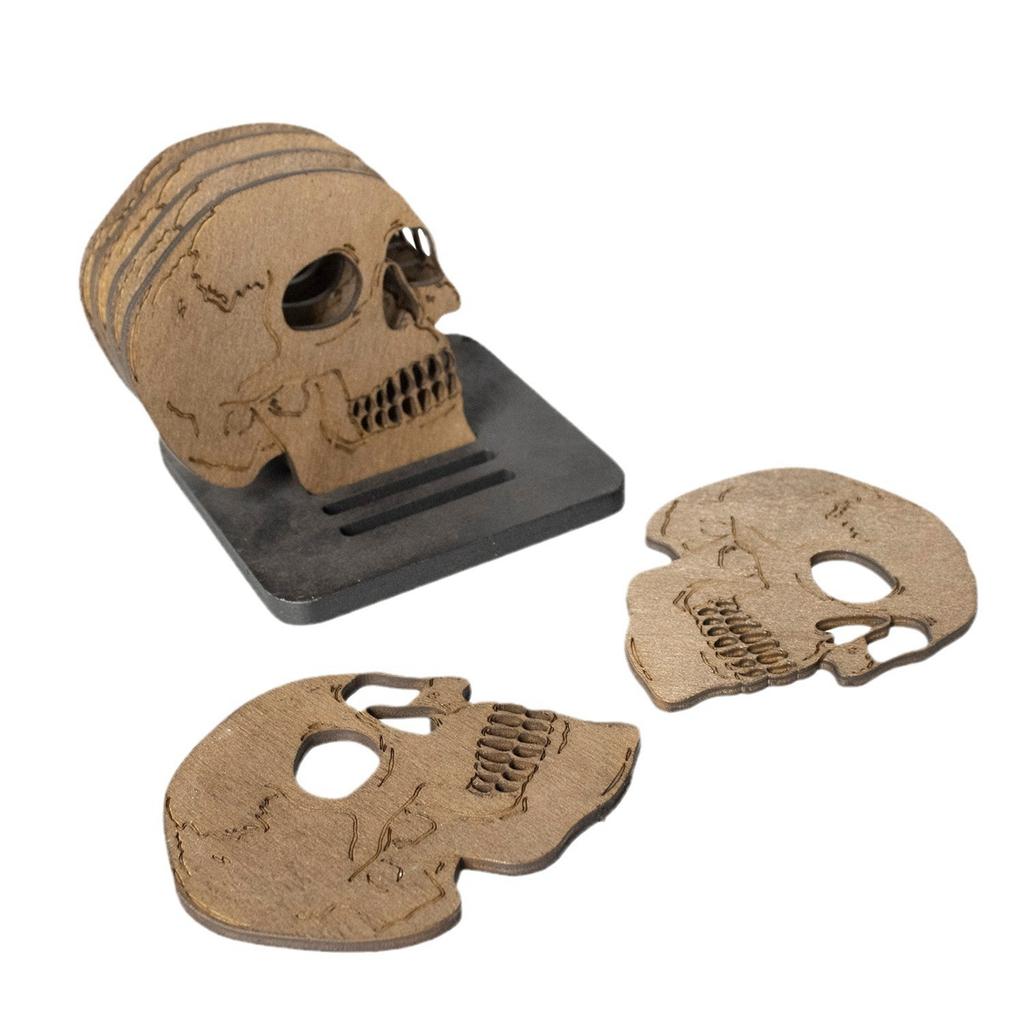 Halloween 6 Stück Untersetzer Sets Gothic Stil Schädel Untersetzer Holz Untersetzerhalter Tisch Heim Dekorationszubehör Ornament Requisiten