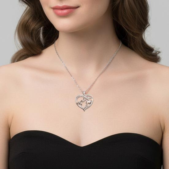 Horse Necklace for Women Heart Horse Pendant Necklace Sparkling Rhinestone Family Love Jewelry Gift for Mother Daughter Birthday Mother's Day