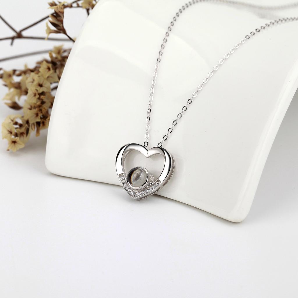 Collana Proiezione Foto Personalizzata Amore con Foto all'Interno Ciondolo Cuore di Cristallo Choker con Foto