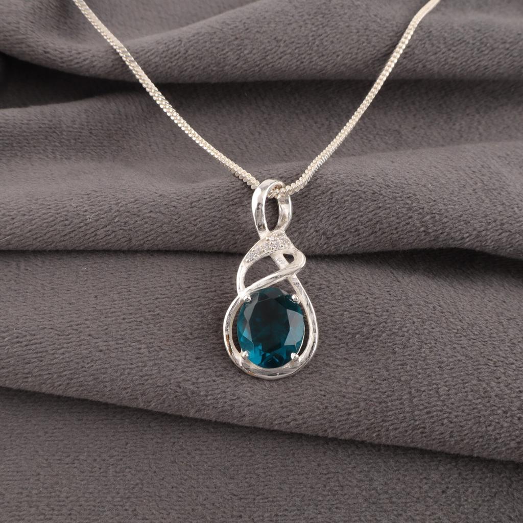 Wedding Gift Apatite Gemstone 925 Sterling Silver Jewelry Zircon Pendant 1.22" CZP-13-7