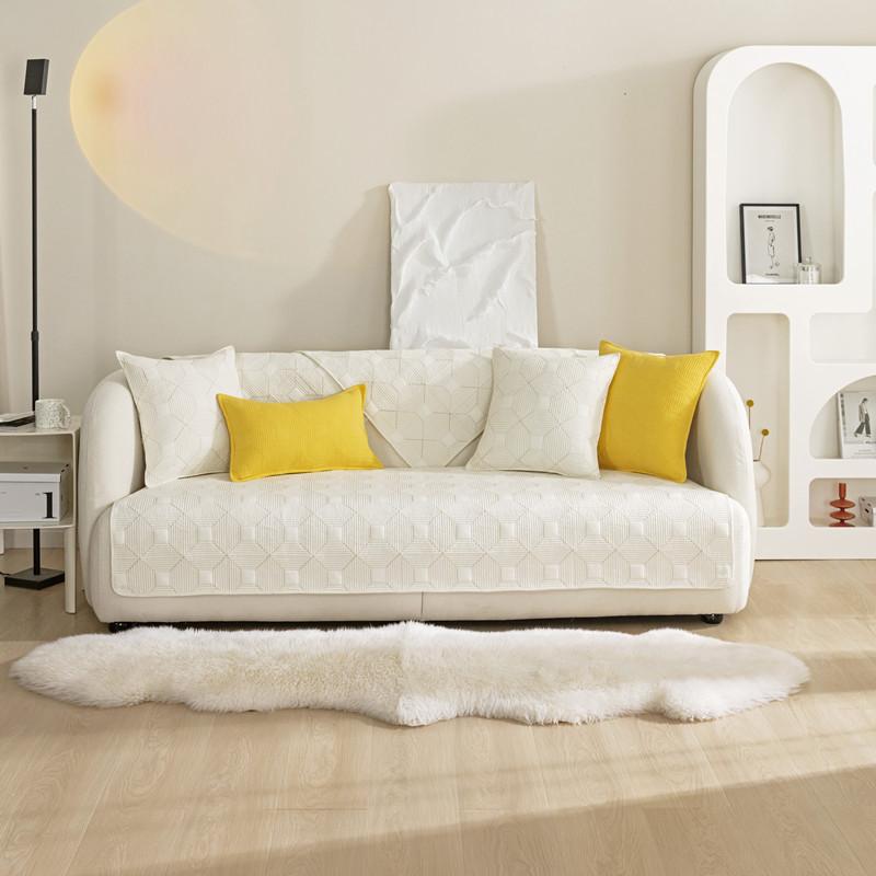 All Seasons Universal Solid Color Quilted Washed Cotton Checkered Sofa Cushion Modern Simple Non-slip Sofa Cushion Towel