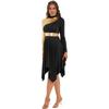 Womens Contrast Color Patchwork Dance Performance Costume Long Sleeve Asymmetrical Hem Dress