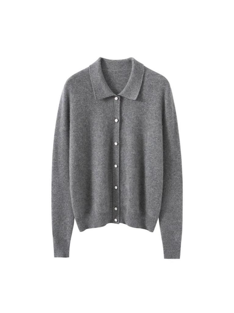 Women's Cashmere Polo Collar Cardigan: Elegant Autumn/Winter Knit Sweater