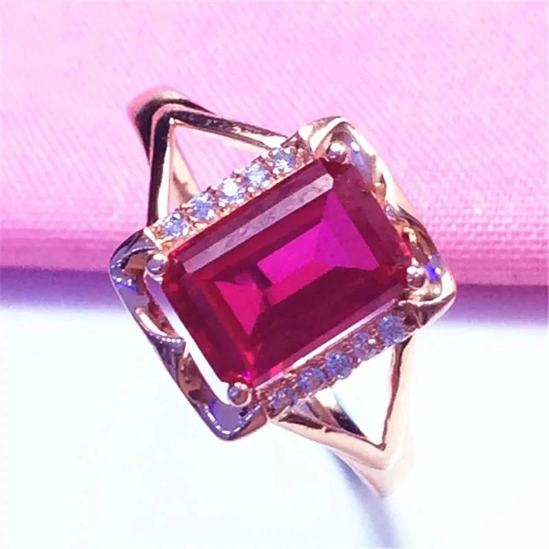 Fashion Copper Plating Rose Golden Engagement Ring Square Ruby Rings for Women Light Luxury Charms Zircon Adjustable