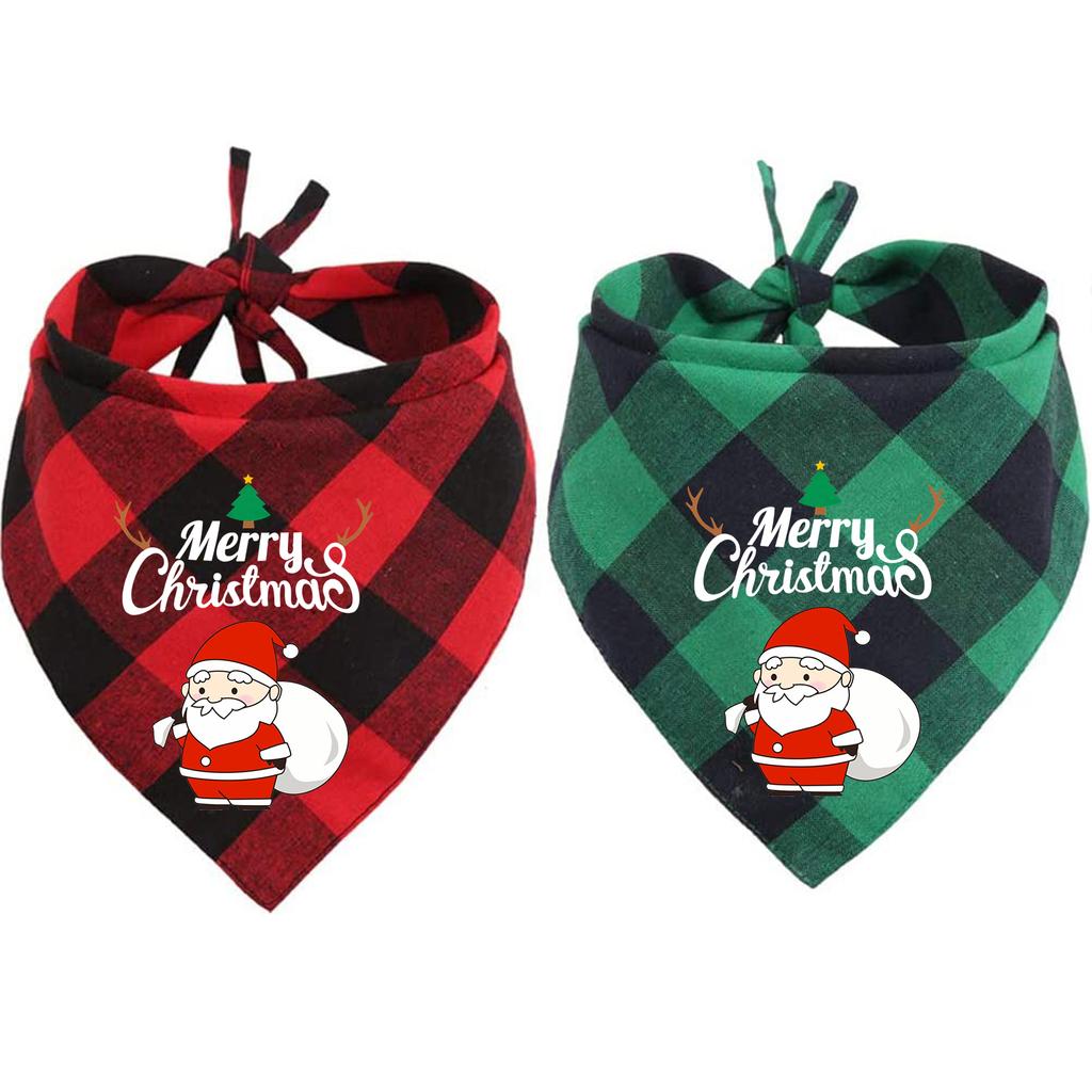 2PCS Christmas Dog Bandanas Holiday Dog Scarf Triangle Reversible Merry Christmas Santa Print Pet Outfit Winter Xmas Pet Scarf