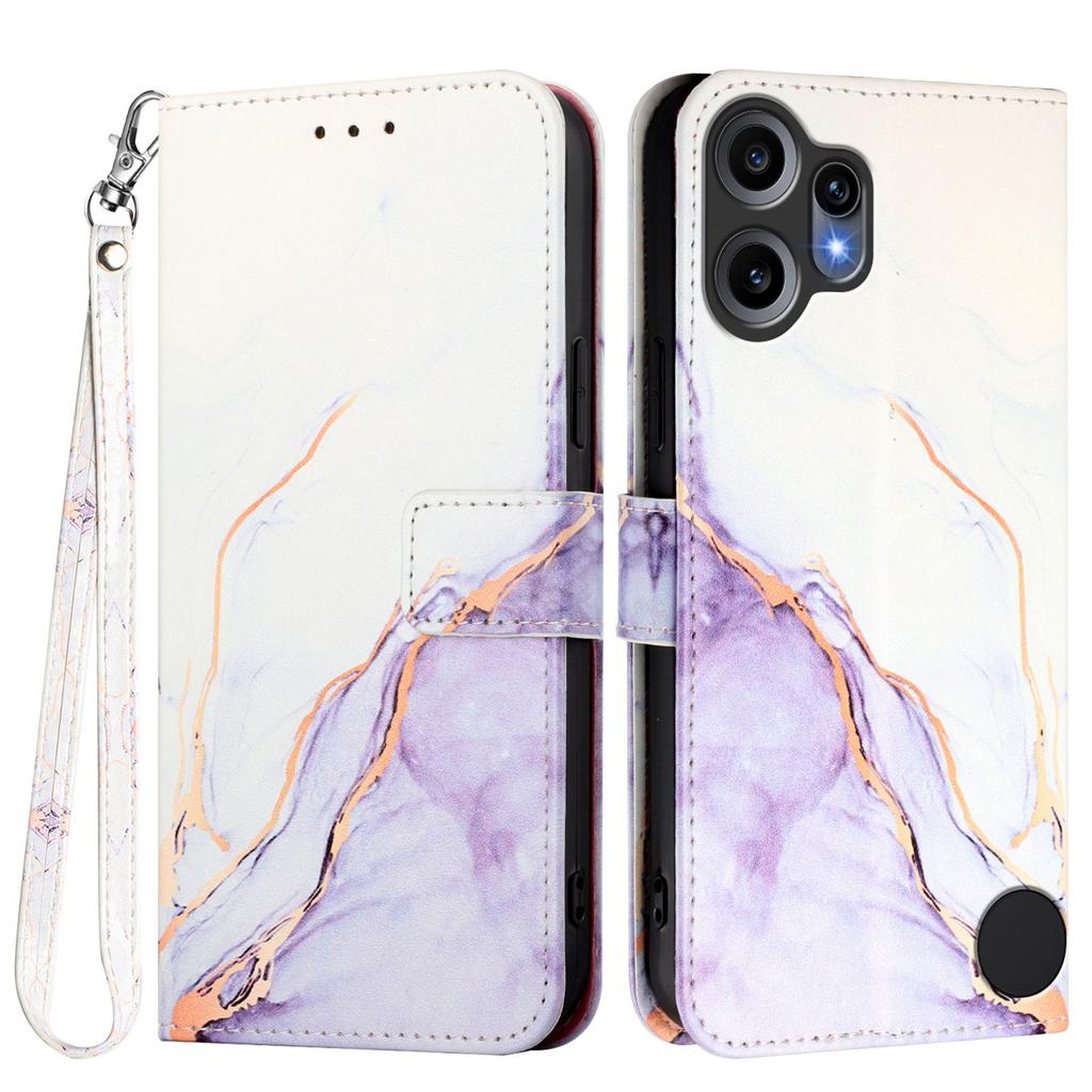 Etui na Nothing CMF Phone 2 Pro z paskiem, skórzane etui na telefon ze wzorem marmuru, z uchwytem na karty