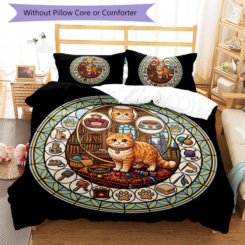 Royal Cats Realm Pattern Bedding,Quilt Set Quilt Cover Pillowcase Home Birthday Gift (1*duvet cover+2*pillowcase,without core)