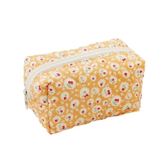 Cute Cherry Makeup Pouch Small Quilted Cosmetic Organizer Aesthetic Puffy Travel Toiletry Bag Cotton Pencil Purse with Zipper for Women Girls