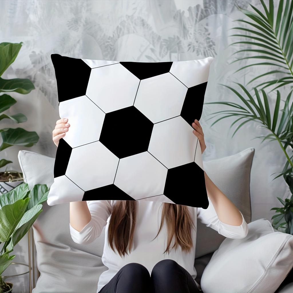 Classic Soccer Ball Pillow Cover 2D Football Print Cushion Case For Sofa Couch Sports Fan Home Decor Man Cave Gift