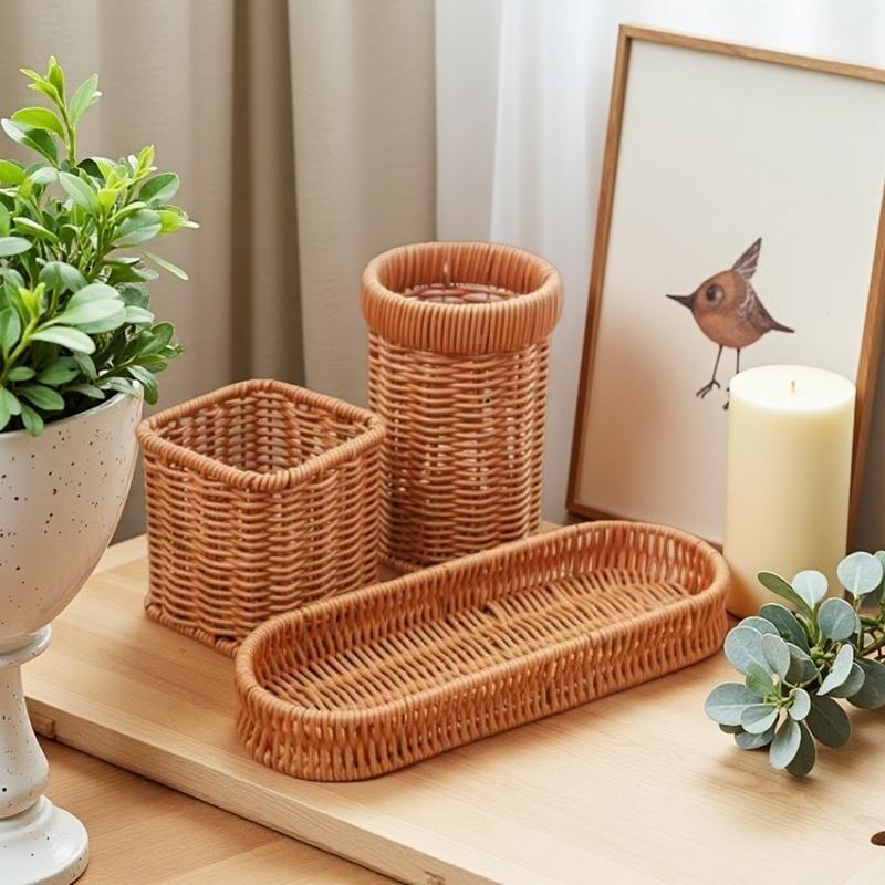 Imitation Rattan Wicker Woven Serving Basket For Bread Fruit Vegetables Restaurant Serving Tabletop Display Basket Cosmetic Box