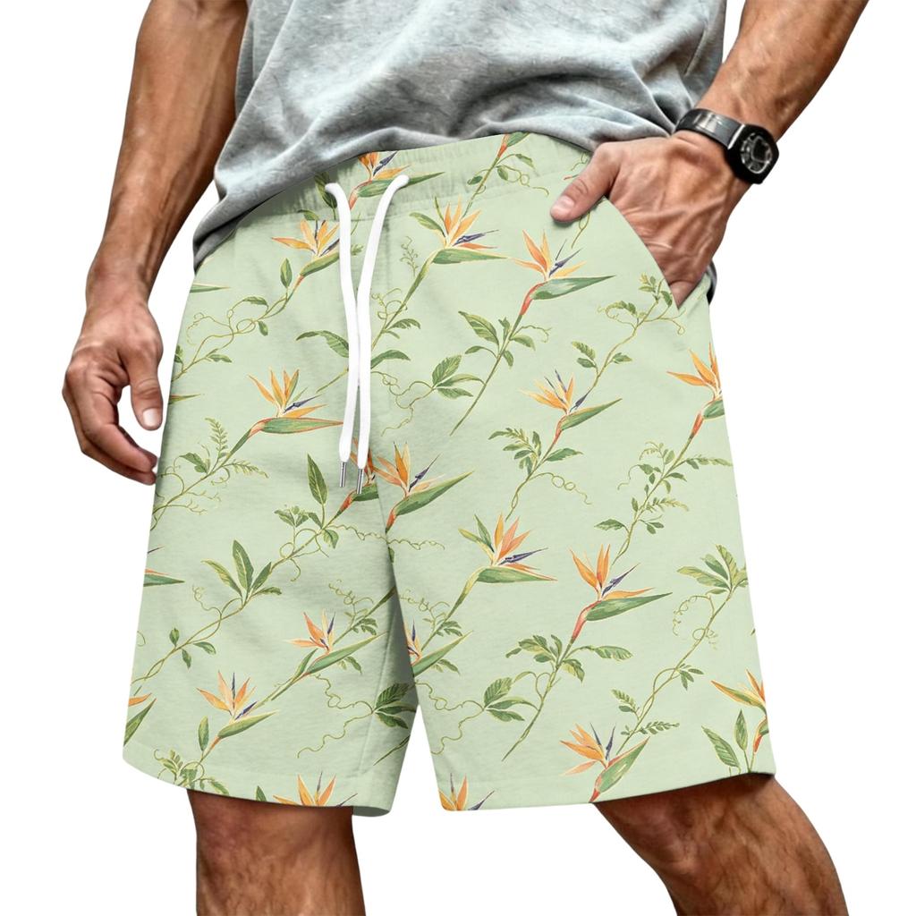 Men's Hawaiian Drawstring Elastic Waist Mesh Shorts for Summer Beach Vacation