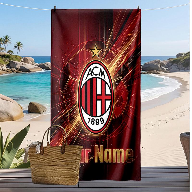 AC Mailand Personalisiertes Bedrucktes Strandtuch Fußballlogo Unterstützung Benutzerdefinierter Name Text Absorbierendes Handtuch Für Sport Reisen Besonderes Geschenk