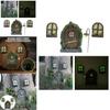 Miniature Fairy 4pcs Tree Door Window Door Glow Gnome Elf Home Sculpture Statues