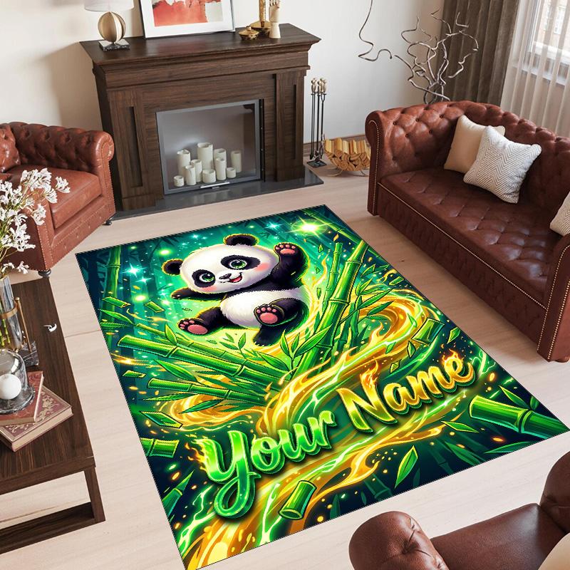 Panda Theme Crystal Velvet Rug Personalized Custom Name Text Soft Floor Mat Home Decor