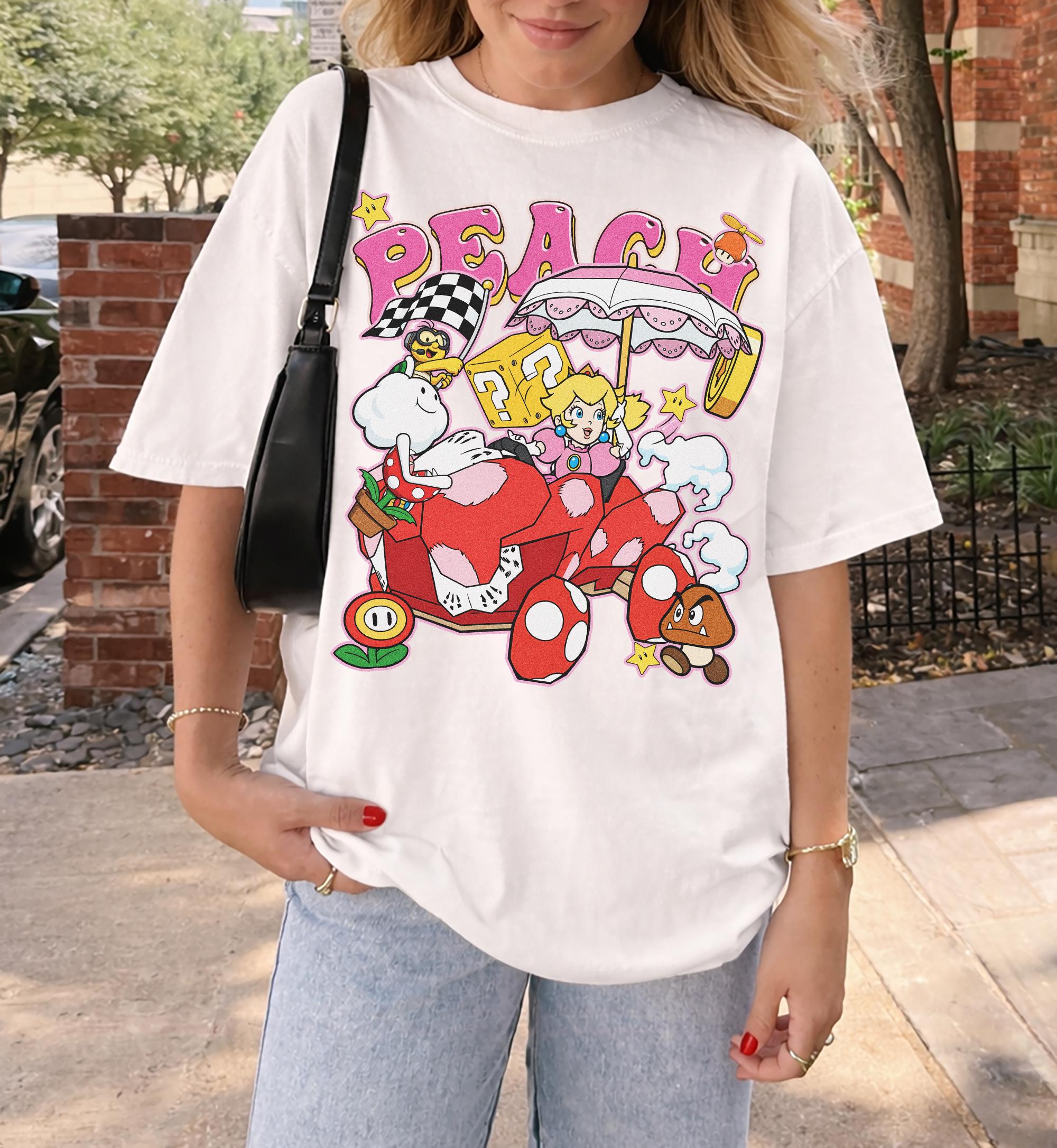 Princess Peach Super Mario Kart T-shirt Men Women Summer Cotton Y2K Clothing Cartoon High Quality Short Sleeved Tee Streetwear 4XL