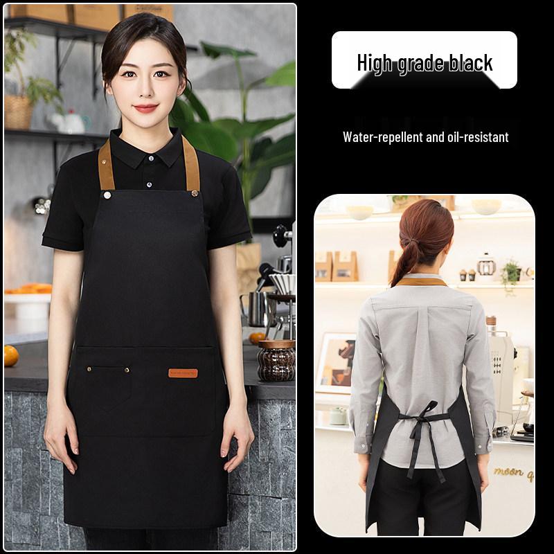 2026 Black Waterproof Waist Apron: Catering, Coffee, Milk Tea - Printed Logo, Oil-Proof, Hotel & Kitchen Use