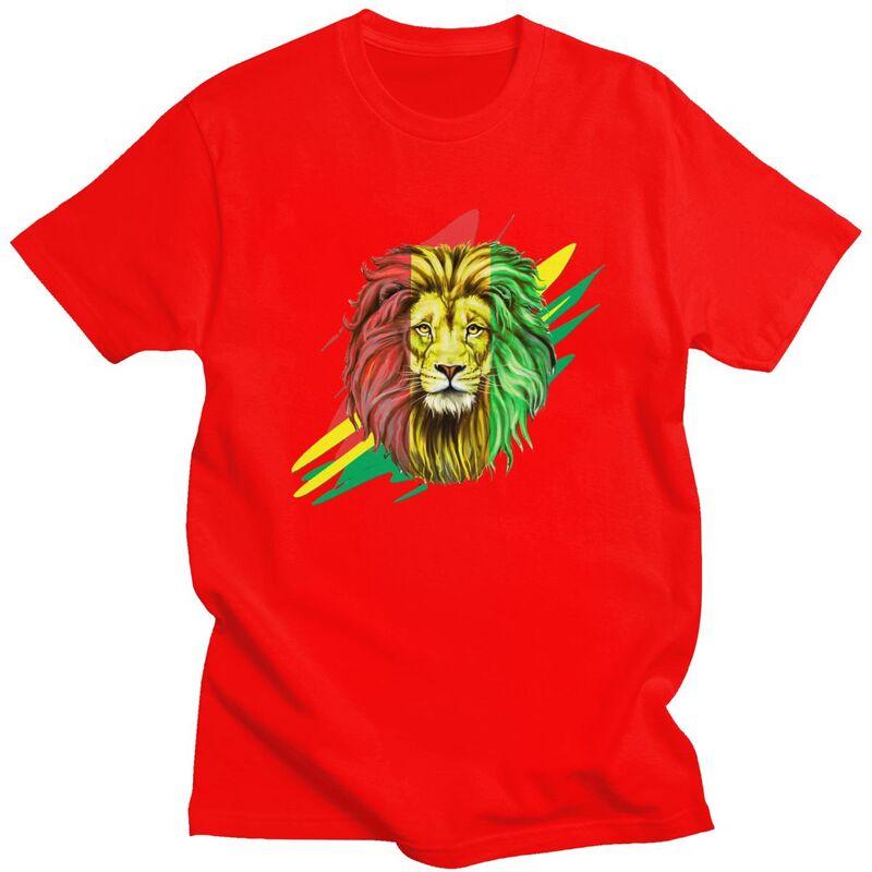 Custom Jamaica Flag Rasta Lion Tshirts for Men Short Sleeve T Shirt Fashion Jamaica Reggae Art Tshirt Slim Fit 100 Cotton Tees
