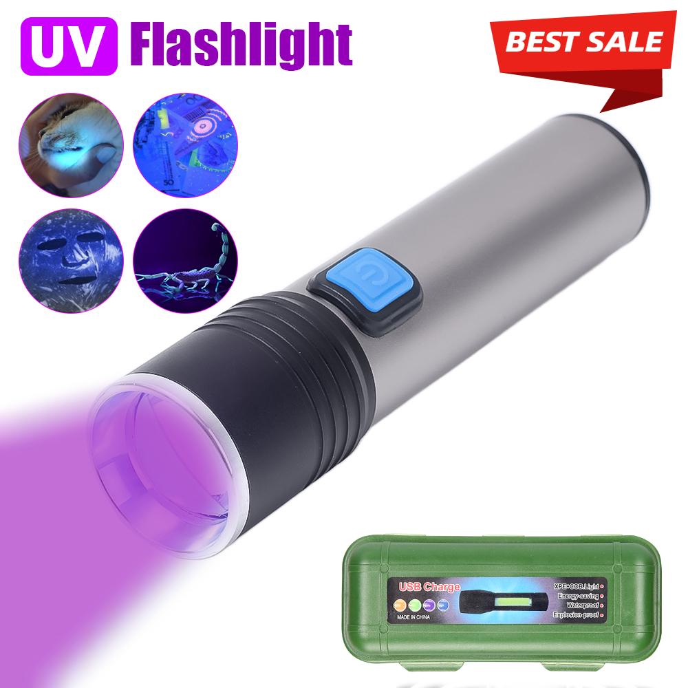 Rechargeable LED UV Flashlight Ultraviolet Torch Zoomable Mini 395nm UV Black Light Pet Urine Stains Detector Scorpion Hunting