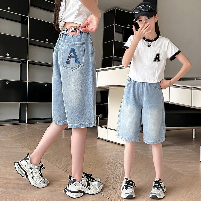 Girls' Summer Denim Shorts - Breathable, Fashionable Capri Pants for Kids