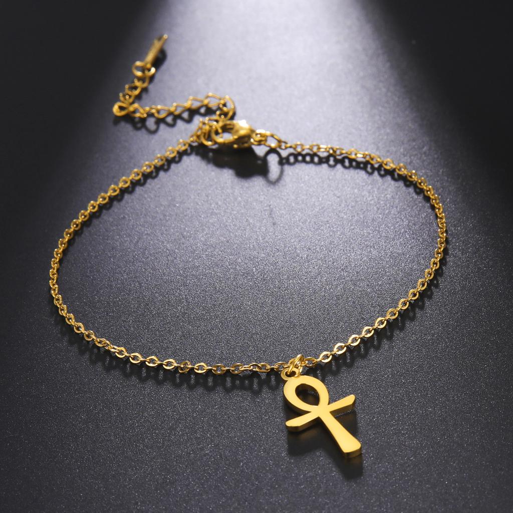 Egito Símbolos da Chave da Vida Cruz Ankh Tornozeleira Aço Inoxidável Pingente Egípcio Pulseira de Tornozelo para Pé de Praia Feminino Joia Presente