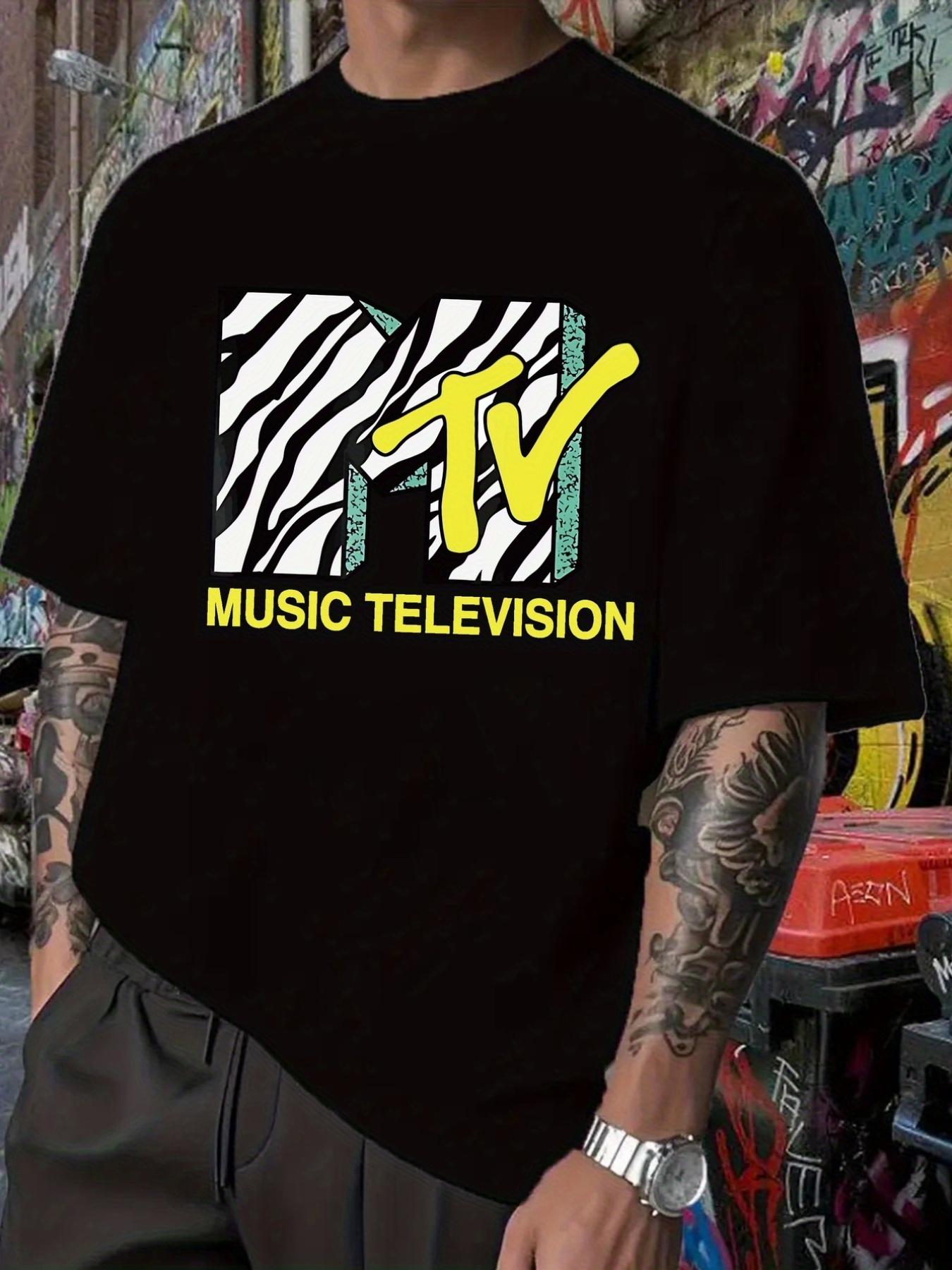 MTV Music Television Graphic T-shirt - Black with Zebra Print & Colorful Lettering L