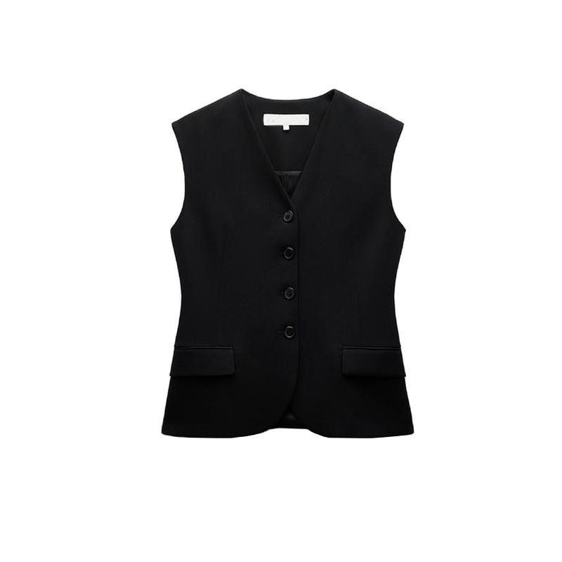 Spring New Vertical Straight Pants 8646186 V-neck Sleeveless Pocket Decoration Vest Vest 8412186