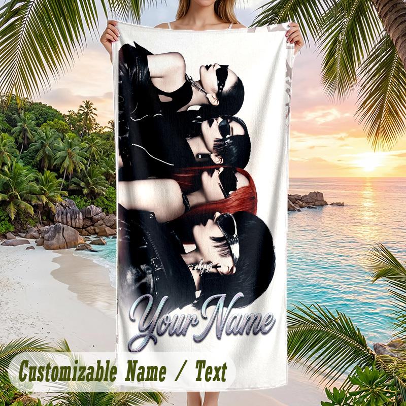 aespa Beach Towel, Personalized Custom Name Text, Quick Dry Large Absorbent Towel For Beach Pool