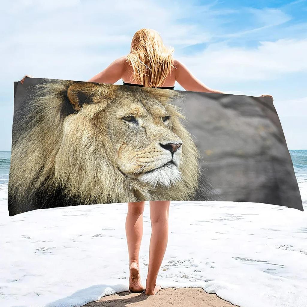Soft Multipurpose Towel African Animal Lion, Bathroom Beach Towel Sand Proof Swimming Bath Pool Towel for Home Swim Spa Gym